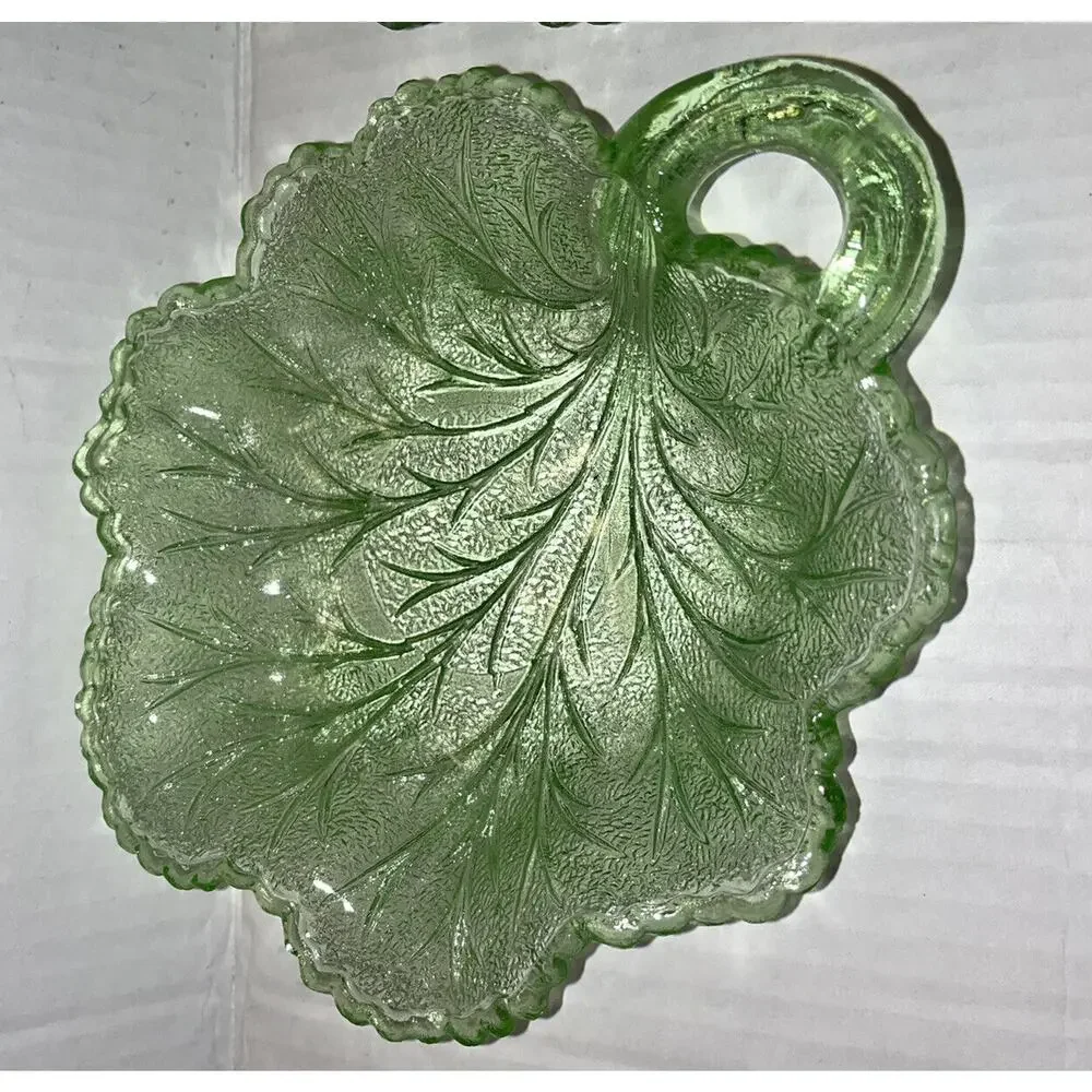 Lot of 2 Vintage Glass Cabbage Leaf Candy, Dessert, Salad Dishes 8.5